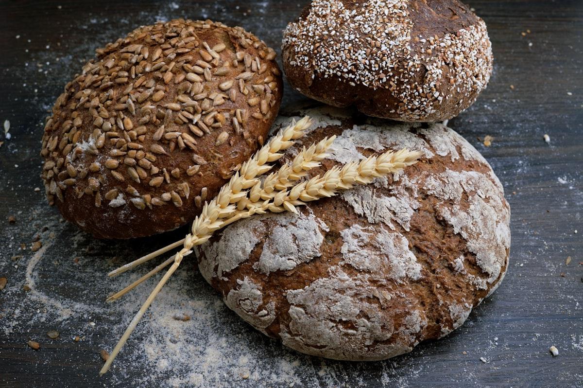 Fresh baked bread and pastries displayed at artisan bakery