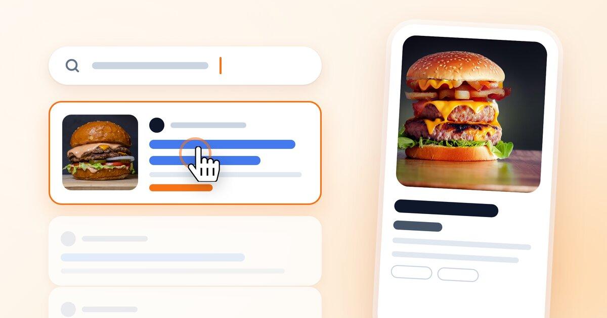 A phone showing search results for a dish, with a restaurant's NEMENU page at the top